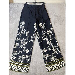 ZARA Baroque Floral Wide Leg Pants Size Medium Black White Boho Resort Style